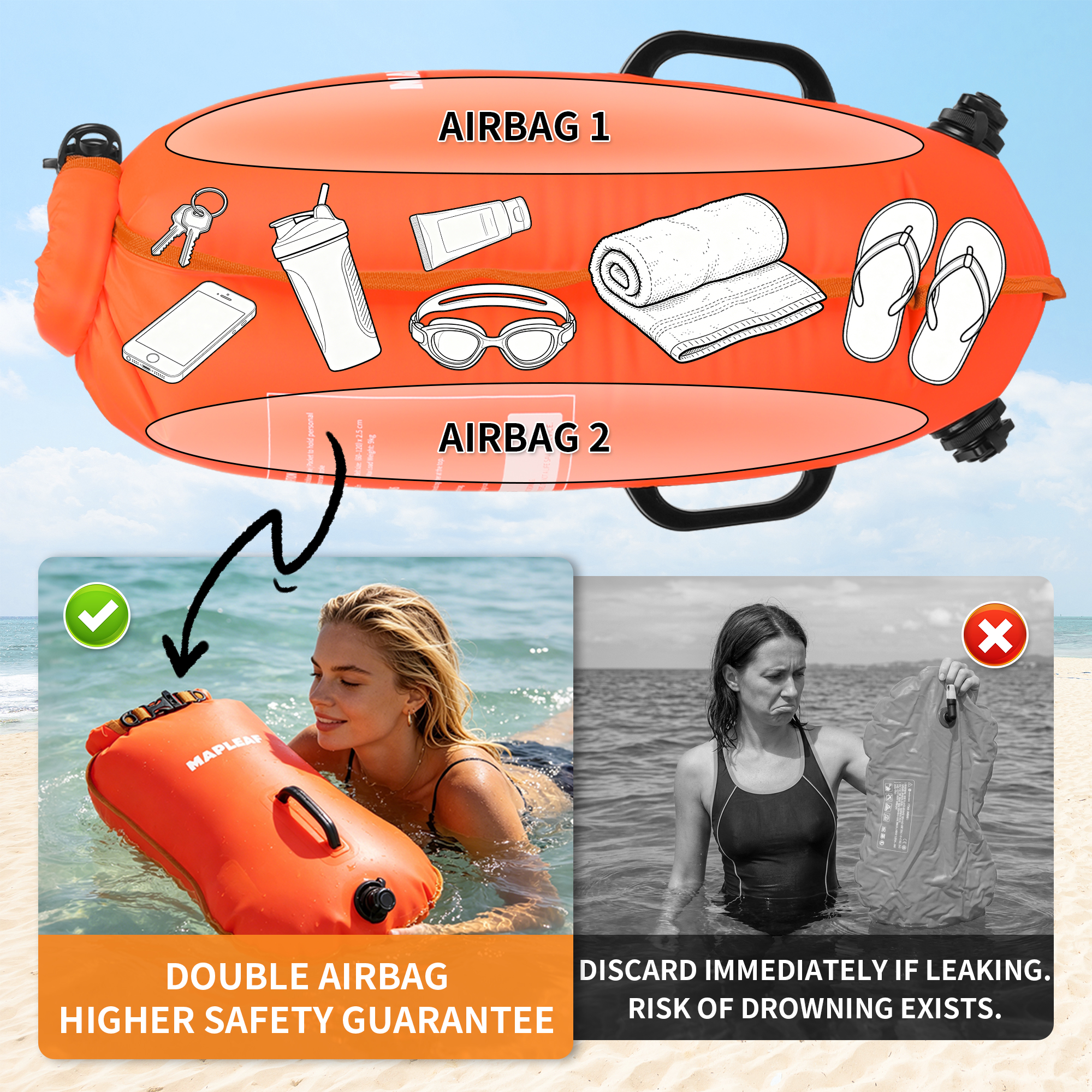 MAPLEAF Inflatable Swimming Bu - Swim Buoy Open Water recensione e prezzo